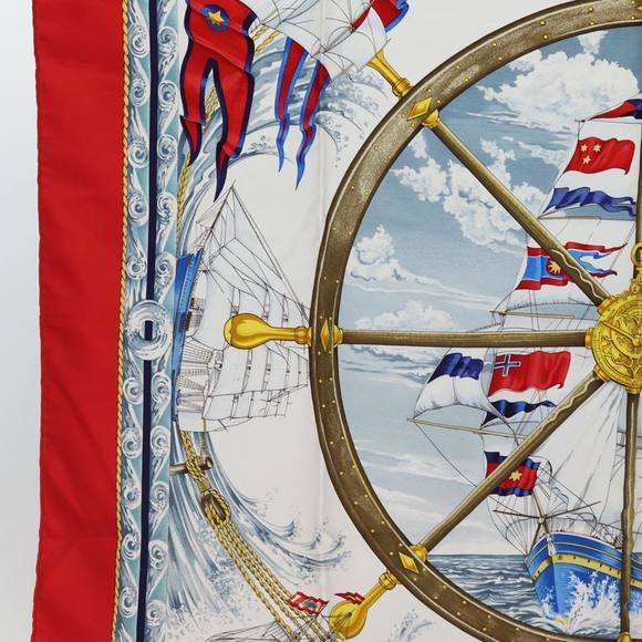 HERMES Carre 90 Scarf ""VIVE LE VENT"" Silk Red Auth fm3436 - Picture 5 of 14